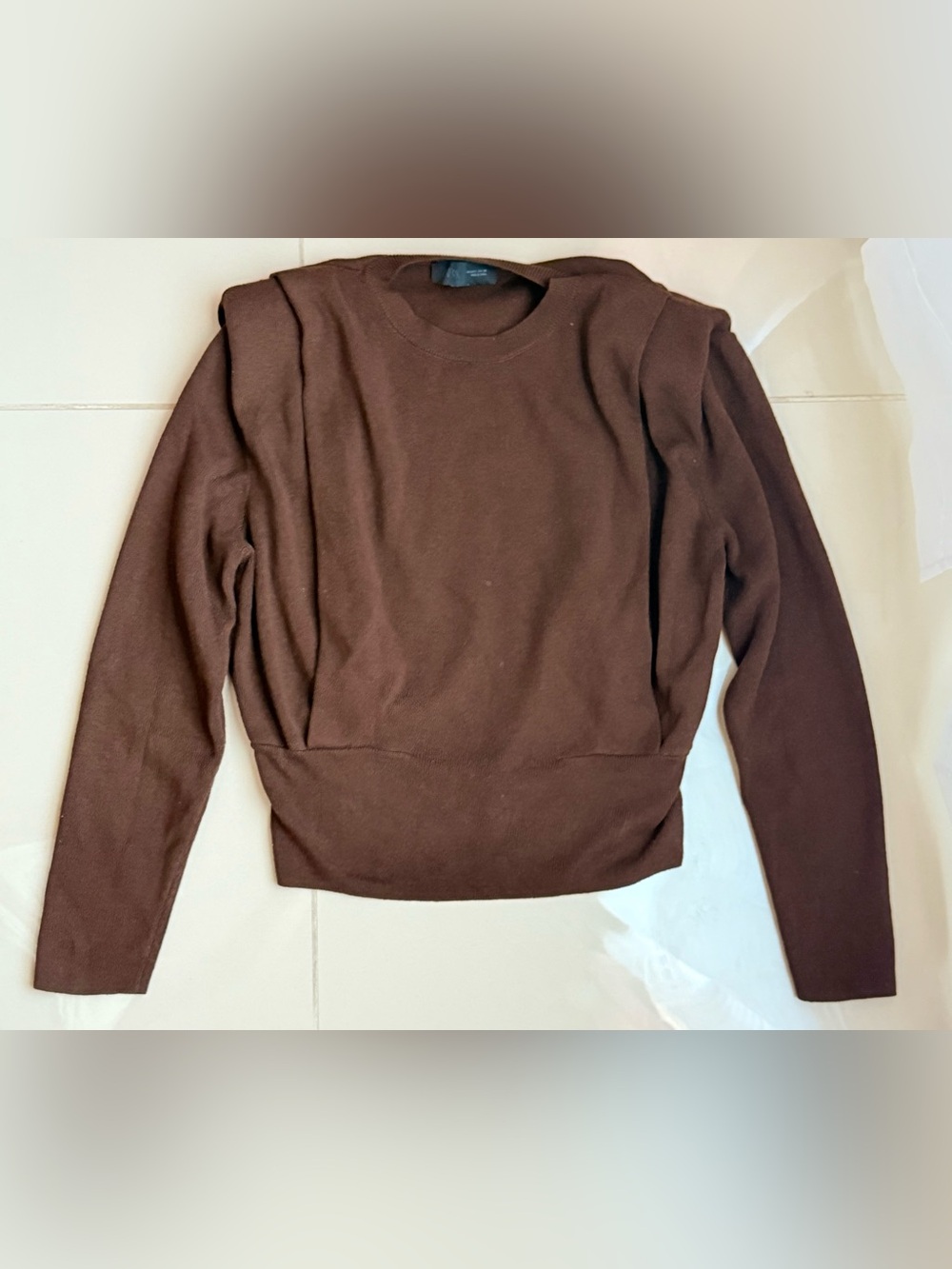 Zara Brown Knit Top with Draped Shoulder Detail - Size L